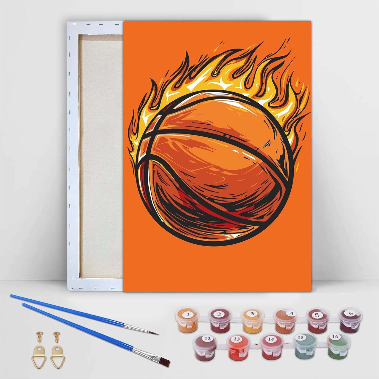 Framed Paint by Numbers Kit for Adults, 8x12 Inch Basketball Oil Painting Canvas with Acrylic Paints & Brushes, Beginner DIY Wall Art Home Decor